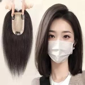 여성정수리가발 자연색 8자 인모 단발 부분가발