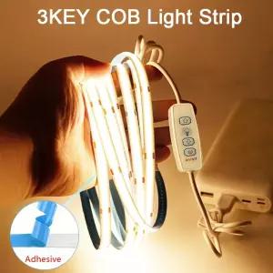 5V USB COB Led 스트립 조명 3key 조광기 유연한 다이오드 테이프 흰색 따뜻한 룸 TV 미러 백라이트 캐비닛