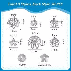 PH 팬더홀 플라워 비즈 캡 240pcs 8 스타일 스테인리스 스틸 베일 끝 참 필리그리 뮤티-피트 귀걸이 팔찌