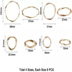 PH PandaHall 32pcs 4 사이즈 트위스트 링 합금 메탈 서클 참 링크 귀걸이 목걸이 팔찌 장신구 제작용