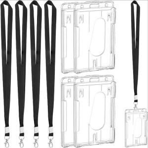 자격 증명 홀더 단단한 플라스틱 신분증 끈이 달린 투명한 걸이카드 편지지