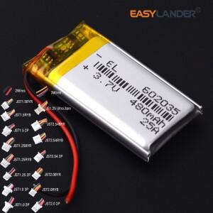 602035 3.7V 480mAh JST1.25 3P 충전식 리튬 Lipo 이온 폴리머 배터리