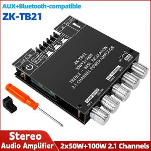 ZK-TB21 2x50W+100W 2.1 채널 디지털 전력 증폭기 보드 AUX Bluetooth 호환 오디오 스테레오 서브우퍼 Ampl