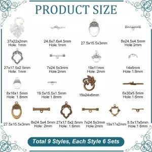 PH PandaHall 54 세트 9 가지 스타일 토글 걸쇠 티베트 보석 꽃 타원형 잎 합금 목걸이 팔찌 제작을 위한