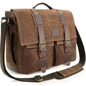 [미국배송] 남성용 덴사타 메신저백 14인치 방수 노트북 가방 학교용 왁스 캔버스 사첼 빈티지 러기드 숄더 컴퓨터 출장용 크로스바디 서류 가방(빈티지 브라운)