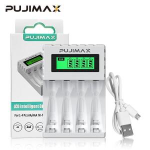 PUJIMAX 4 슬롯 1.2V 스마트 배터리 충전기 LCD 디스플레이 AA/AAA NiCd NiMh 충전식 휴대용 고속 어댑터