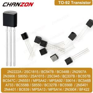 NPN PNP 트랜지스터 TO-92 Bc547 2N3904 2N7000 2N2222A 2N5551 Bc337B S8050 2N5401 2Sa1015 100PCs
