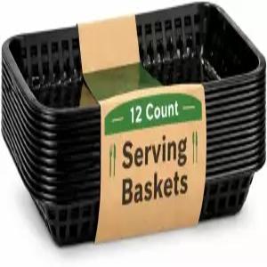 [12개] 직사각형 블랙 플라스틱 푸드 바스켓 11.8인치 x 8-1/2인치 1-1/2인치 그란데 플래터 트레이 서빙