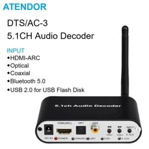호환상품 DTS AC-3 5.1CH 오디오 디코더 디지털-아날로그 변환기 HDMI 호환 ARC/Spdif/동축/블루투스 5.0/U