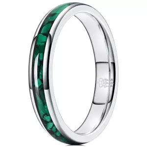 THREE KEYS JEWELRY 여성용 매력적인 주얼리 4mm 텅스텐 그린 스톤 인레이 광택 웨딩 카바이드 반지 밴드