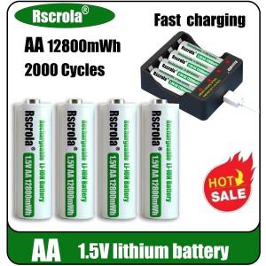 범용 충전식 1.5V AA 12800mWh 리튬 이온 배터리 카메라 시계 마우스 팬 전기 장난감용 충전기로