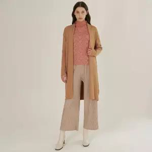 요이츠 베스트 숄카라 메탈 플리츠 롱 비스코스 니트 가디건_YI08WRKCD01