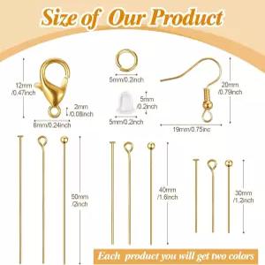 HyDren 2600개 주얼리 제작 용품 플랫 헤드 볼 핀 랍스터 클랩스 점프 링 이어링 후크 세트 액세서리 키트