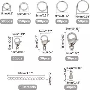 PH PandaHall 830pcs 주얼리 제작 결과 스테인리스 스틸 680pcs 5가지 스타일 점프 링 90pcs 3가지 랍스터