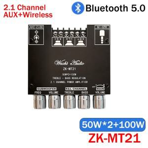 ZK-MT21 2x50W + 100W 2.1 채널 서브 우퍼 디지털 파워 앰프 보드 AUX 12V 24V 오디오 스테레오 블루투스 5