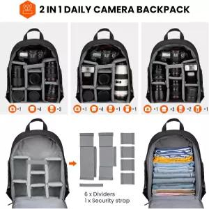 TARION 카메라 백팩 가방 소형 - 13인치 노트북 수납공간과 방수 레인 커버 남성 여성 사진작가용 하단