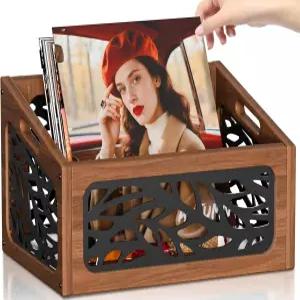 QILICHZ 비닐 레코드 보관함 70파운드 이상 홀더 우드 우든 상자 레코드용 러스틱 앨범 홈 오피스용 잡지