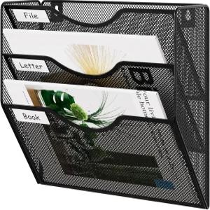 EasyPAG 3 포켓 메쉬 벽 파일 정리함 분류 라벨이 있는 매달린 종이 폴더 홀더 사무실 홈 클래스룸용 수직