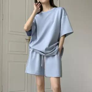 여성 무지 반팔 반바지 트레이닝 세트 HH D86 [WC56BB2]