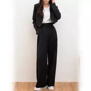 여성 오피스룩 크롭 재킷 와이드핏 슬랙스 바지 세트 [WBA511B]