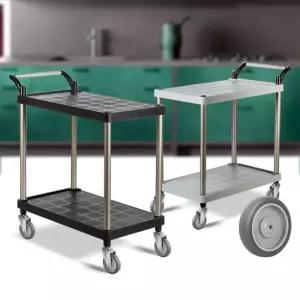 다용도 서빙카트 플라스틱 PP 2단 특대 회색바퀴 웨곤 무빙카트 써빙카 식당 세아커머스