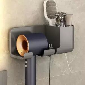 (헤어 드라이어 없음) 헤어 홀더 주최자 벽걸이형 스트레이트너 스탠드(보관함 선반 브러시 브래킷 포함)