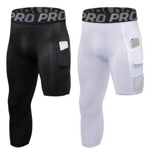 [미국배송] 란바오시 2팩 3/4 농구 레그 슬리브 카프리 운동 베이스 레이어 속옷용 원 컴프레션 타이츠 체육관 러닝용