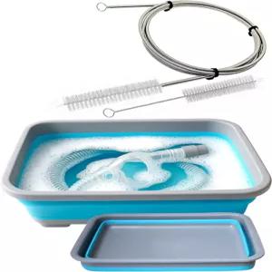 접이식 세면대 버킷 욕조가 있는 CPAP 청소용 호스 및 마스크 - 사용자를 위한 필수 관리 키트 7피트 튜브