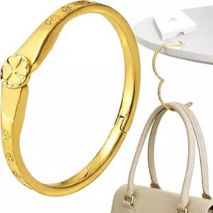 테이블용 마그토보 핸드백 후크 18K 골드 도금 럭키 클로버 퓨어 구리 뱅글 브레이슬릿 2-in-1 휴대용