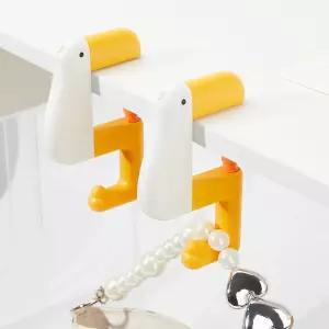 책상 홀더 아래 핸드백 지갑 백팩을 위한 테이블 조절식 걸이용 귀여운 오리 후크 2PCS