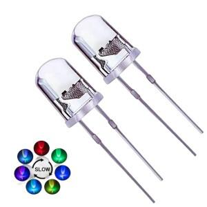 50PCS F5 5MM RGB 7 색 빠르고 느린 깜박임 LED 방출 다이오드 2 핀 여러 가지 빛깔의 투명 라운드 조명 키