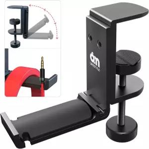 오전 6시 라이프스타일 접이식 올 알루미늄 헤드폰 후크 홀더 케이블 정리함이 있는 언더 데스크 걸이