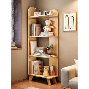 코너책장 스탠드 미니 선반장 설치 벽장식장 책장 벽진열대 선반 우드 모듈 원목색