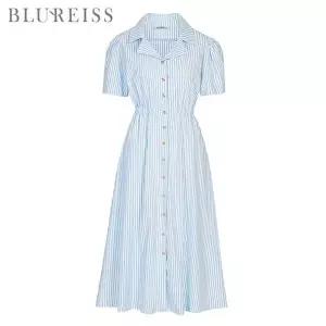 블루레이스 골드버튼스트라이프원피스_B2M1OP4121