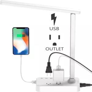 드레벳 LED 탁상용 램프 USB 충전 포트 1개와 AC 전원 콘센트 2개가 있는 조명 3가지 모드 3단계 밝기
