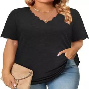 여성 플러스 사이즈 패션 여름 탑 V 넥 T 셔츠 캐주얼 드레시 블라우스 루즈핏 튜닉 L-4XL