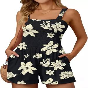 여성 여름 휴가 해변 의상 캐주얼 루즈 스퀘어 넥 반바지 점프슈트 2026 리조트웨어