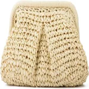 여성용 프리 리브 빨대 클러치 지갑 직조 만두 가방 여름 해변 위커 크로스바디