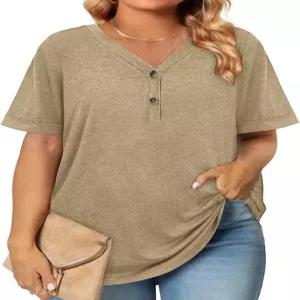 여성 플러스 사이즈 여름 탑 트렌디 버튼 다운 셔츠 비즈니스 캐주얼 루즈 튜닉 L-4XL