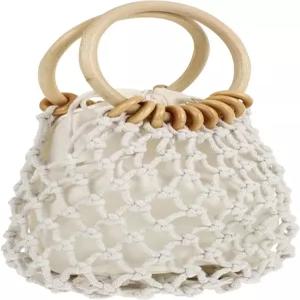 SUPVOX 직조 드로스트링 핸드백 면 로프 클러치 작은 흰색 안감 미니 비치백 캐주얼 여성용 여름 지갑