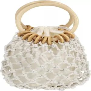 FRCOLOR 우븐 코튼 로프 드로스트링 클러치 백 여성 비치용 안감이 있는 작은 여름 핸드백 캐주얼 미니