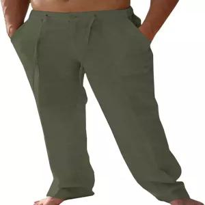 AKEFUN 남성 여름 캐주얼 린넨 팬츠 비치 엘라스틱 드로스트링 허리밴드 루즈핏 슬랙스 포켓 포함