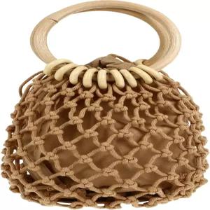 ULDGI 직조 작은 드로스트링 핸드백 면 네트 파우치 여성용 미니 클러치 캐주얼 비치백 안감이 있는 가벼운