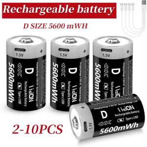 1.5V USB D 크기 충전식 리튬 이온 배터리 5600mW LR20 셀 가스 밥솥 온수기 손전등 라디오
