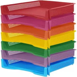 UNWANSAT 7 티어 브라이트 컬러 스태커블 플라스틱 종이 트레이 교실 책상용 편지 정리함 사무실 및 가정용