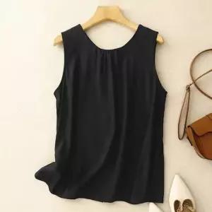 검정 여성 블라우스 면마 A라인 민소매 나시 양 라운드넥 톱 트렌드 OP1