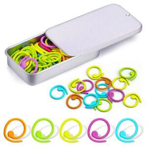 Jmuiiu 금속 스티치 마커, 50개 나선형 컬러 크로셰 뜨개질용 마커 링 보관함이 있는 의류 태그 DIY 공예 프로젝트