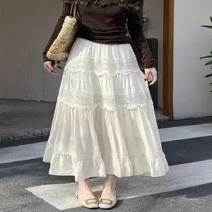 픽토 스커트 롱 여친 하이웨스트 프렌치 레이스 A라인 바캉스룩 쉬폰 슬림핏 젠1