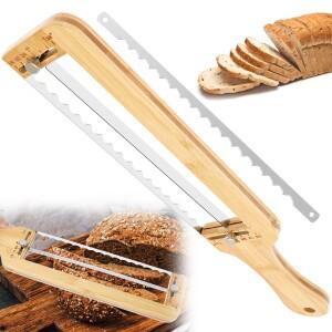 조절 가능 대나무 빵칼 수제 보우 사워도우 빵 슬라이서 톱니형 스테인리스 칼날 바게트 베이글 제빵사 선