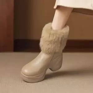 엘럽 여성 플랩 양가죽 토끼털 워커 옆지퍼 워커힐 웨지 킬힐 기모 통굽 박템5